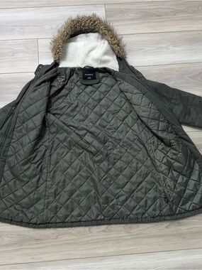Glamisa Olive Quilted Puffer Coat with Faux Fur Hood